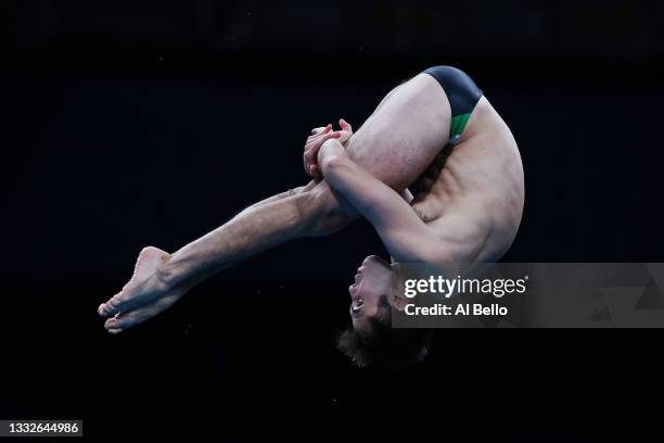 Ivan Garcia Navarro of Team Mexico competes in the Men's 10m Platform preliminaries on day fourteen of the Tokyo 2020 Olympic Games at Tokyo Aquatics...