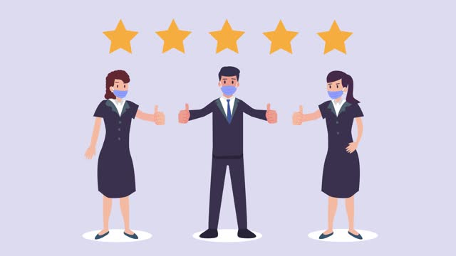 Group of business people give five stars rating