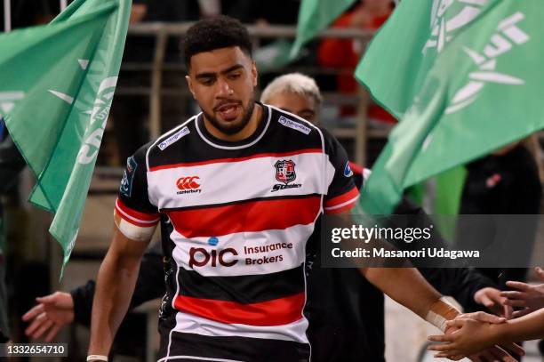 Hoskins Sotutu of Counties Manuka walk out of the players tunnel before the round one Bunnings NPC match between Manawatu and Counties Manukau at...