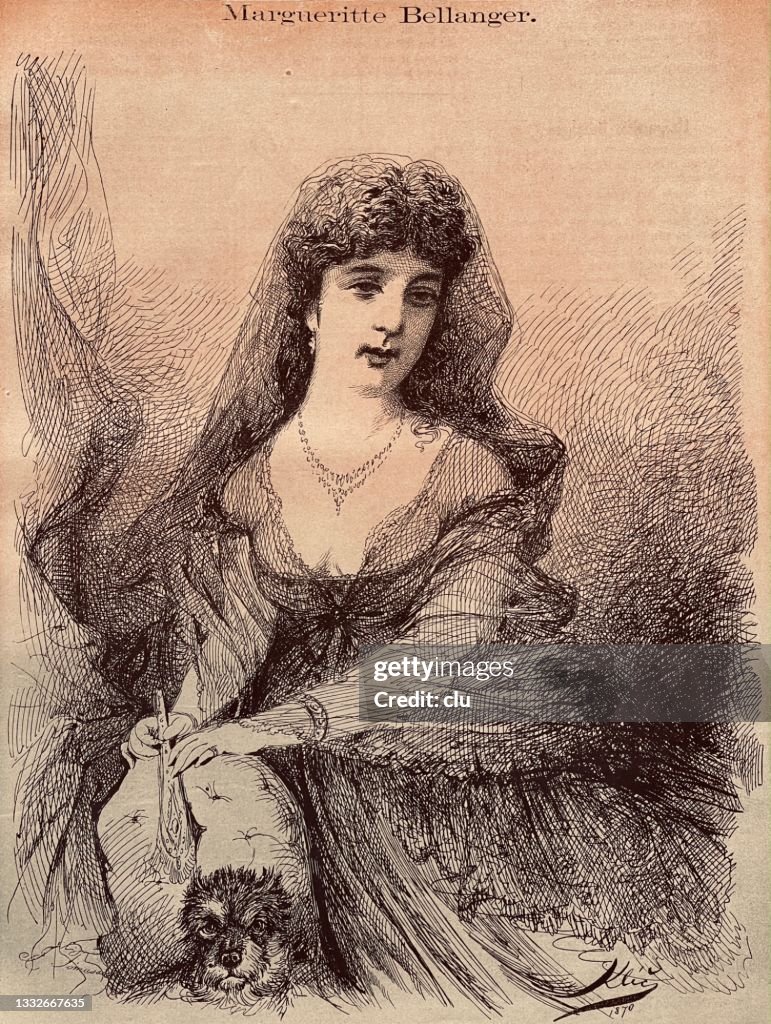 Marguerite Bellanger (1838 - 1886), actrice et courtisane Français, portraitée avec son chien