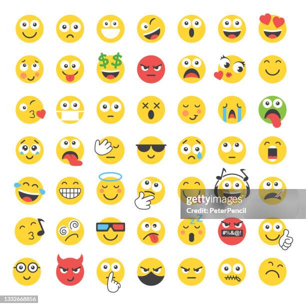 ilustrações de stock, clip art, desenhos animados e ícones de emoji icon set. emoticons. smile colllection. emotions. funny cartoon. social media. smile, crying, sad, angry, joyful - smile