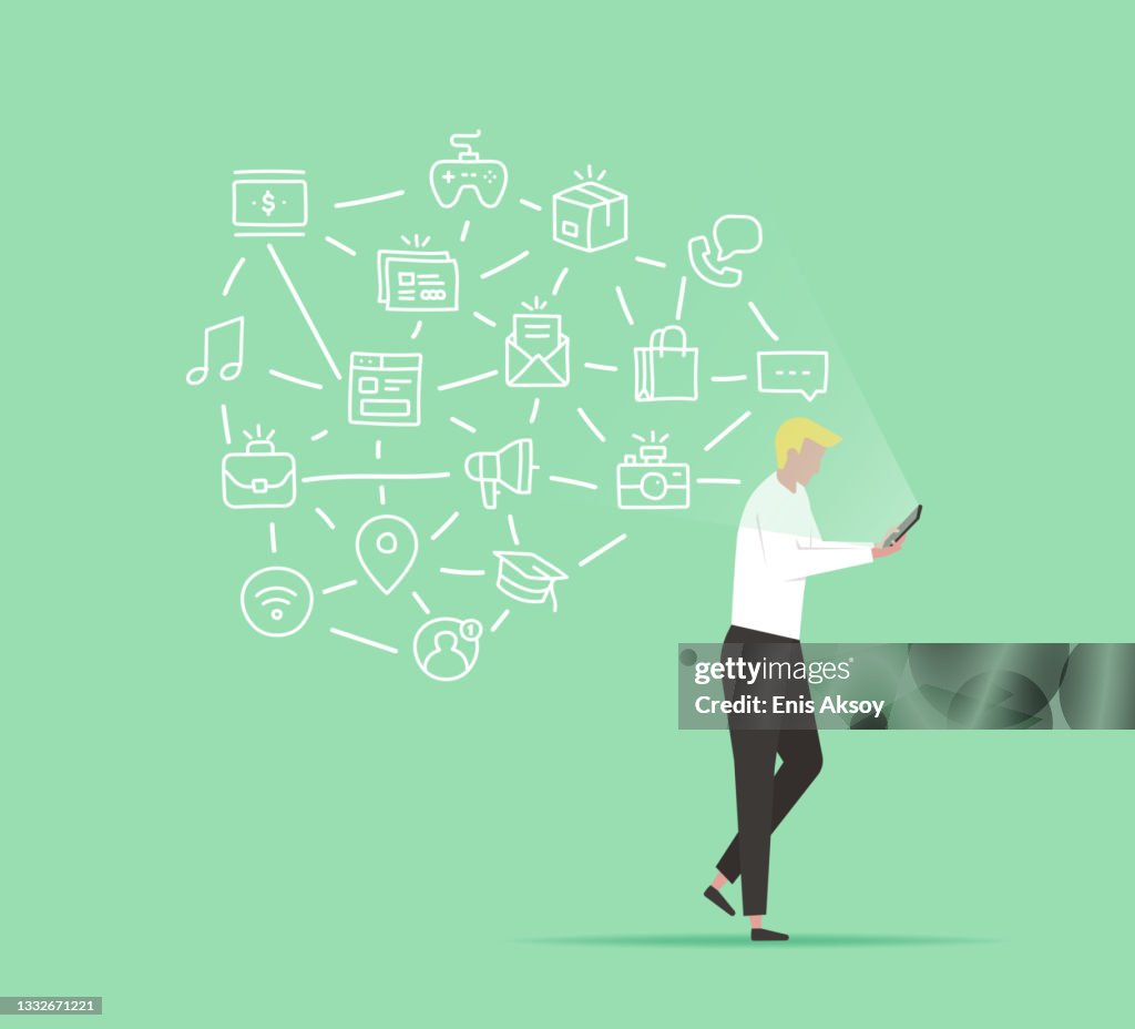 Man Using Mobile App Man Using Mobile Apps High-Res Vector Graphic - Getty Images