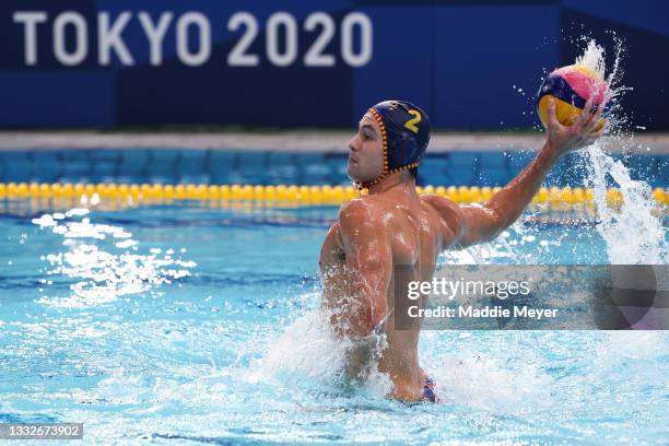 Sp2during the Men's Semifinal match between Serbia and Spain on day fourteen of the Tokyo 2020 Olympic Games at Tatsumi Water Polo Centre on August...