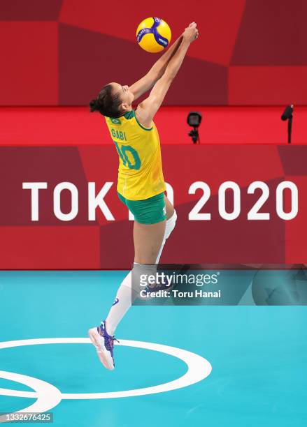 Gabriela Braga Guimaraes of Team Brazil competes against Team South Korea during the Women's Semifinals on day fourteen of the Tokyo 2020 Olympic...