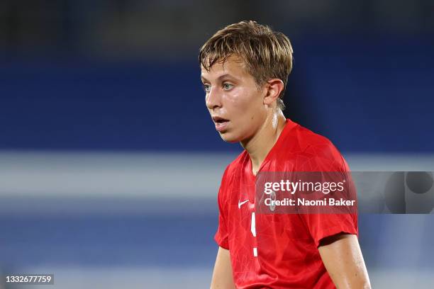 Quinn of Team Canada looks on during the Women's Gold Medal Match between Canada and Sweden on day fourteen of the Tokyo 2020 Olympic Games at...