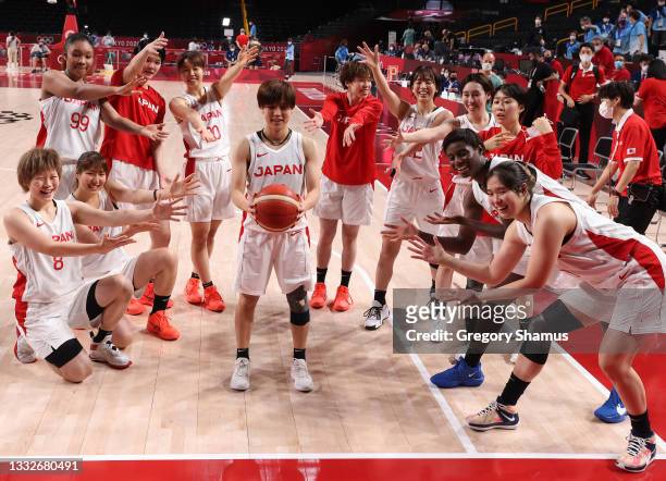 Team Japan honors Rui Machida after she broke Japan's all-time assist record in a Women's Basketball Semifinals game between Team Japan and Team...