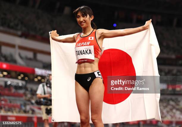 Nozomi Tanaka of Team Japan poses for a photo following the Women's 1500m Final on day fourteen of the Tokyo 2020 Olympic Games at Olympic Stadium on...