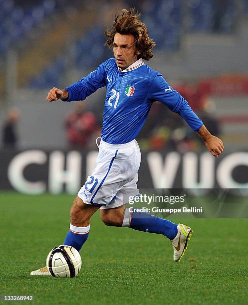 Andrea Pirlo of Italy in action during the International friendly match between Italy and Uruguay at Olimpico Stadium on November 15, 2011 in Rome,...