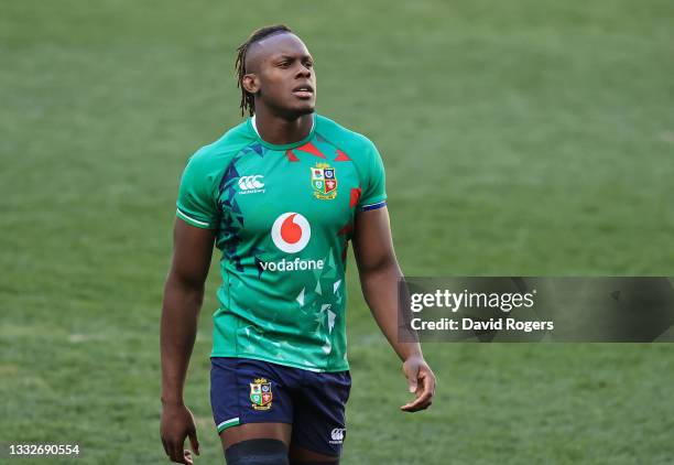 Maro Itoje looks on during the British & Irish Lions captain's run at Cape Town Stadium on August 06, 2021 in Cape Town, South Africa.