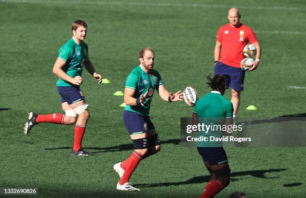 Alun Wyn Jones catches the ball during the British & Irish Lions captain's run at Cape Town Stadium on August 06, 2021 in Cape Town, South Africa.