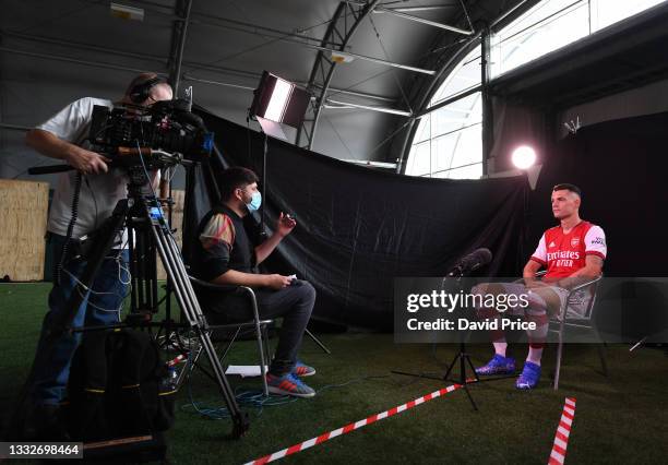 Granit Xhaka of Arsenal during the Arsenal 1st team photocall at London Colney on August 06, 2021 in St Albans, England.