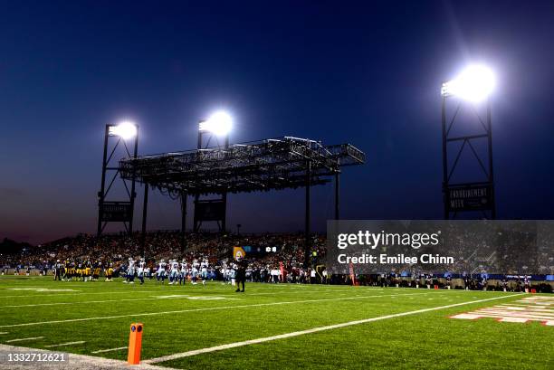 General view during the 2021 NFL preseason Hall of Fame Game between the Pittsburgh Steelers and Dallas Cowboys at Tom Benson Hall Of Fame Stadium on...