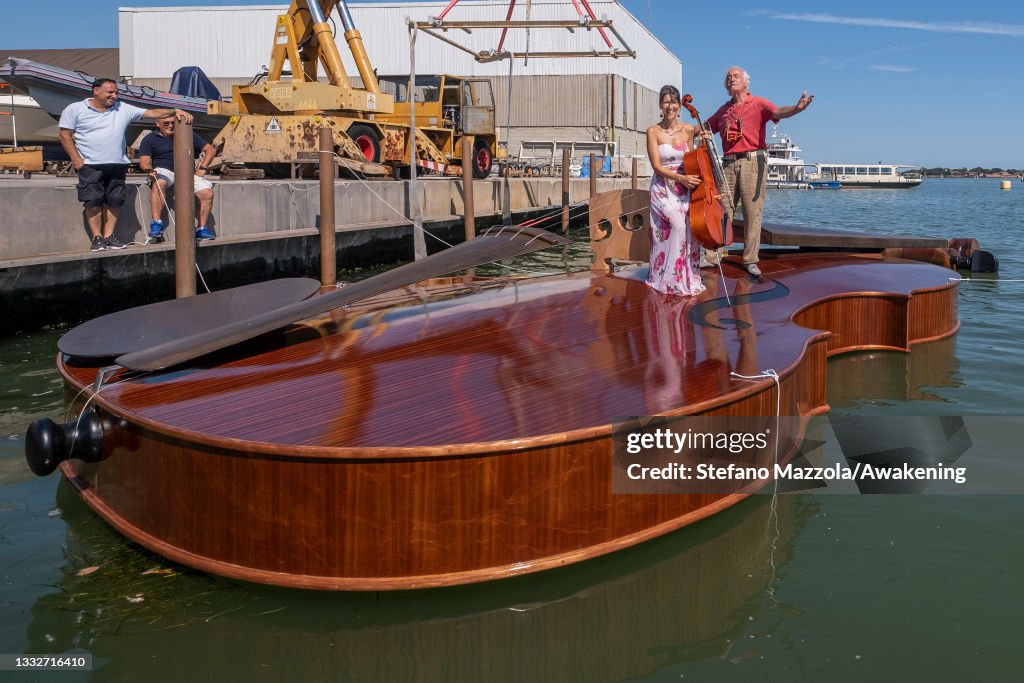Launch Of Violin Shaped Boat In Venice