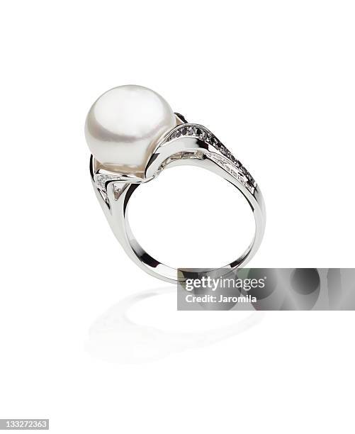 silver ring with a pearl - silver ring stock pictures, royalty-free photos & images