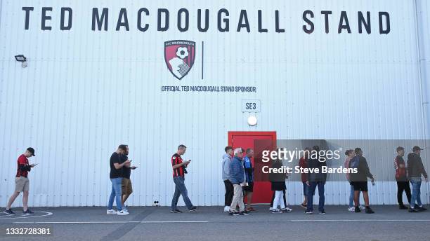 Bournemouth supporters arrive prior to the Sky Bet Championship match between AFC Bournemouth and West Bromwich Albion at Vitality Stadium on August...