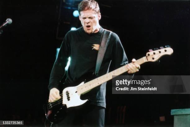 Jason Newsted of Metallica performs at Lollapalooza at Irvine Meadows Amphitheatre in Irvine, California on August 3, 1996.