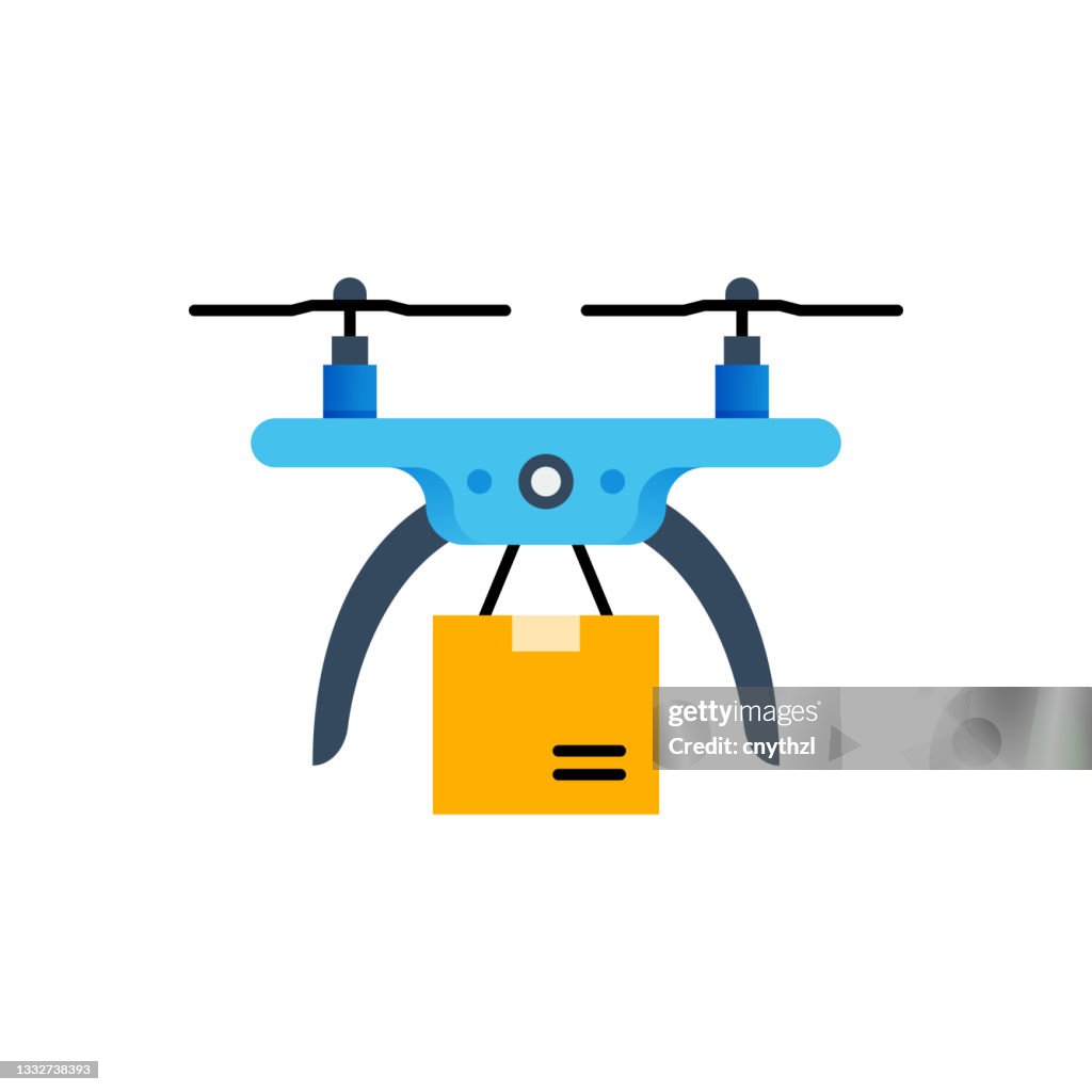 Drone Delivery Flat Icon. Flat Design Vector Illustration