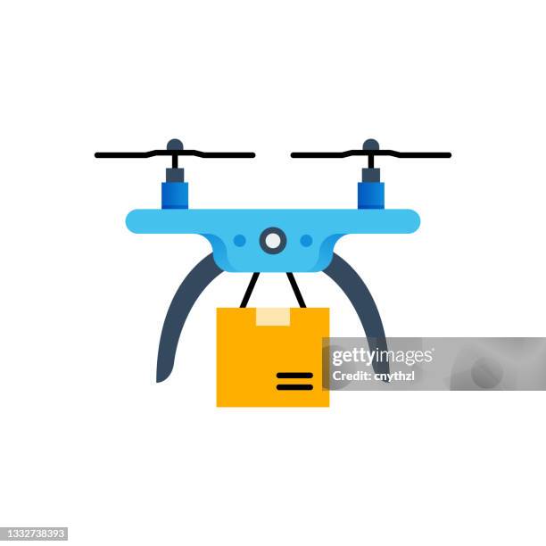 drone delivery flat icon. flat design vector illustration - delivery drone stock illustrations