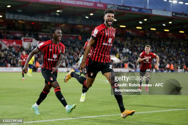 Philip Billing of Bournemouth celebrates after he scores a goal to make it 2-1during the Sky Bet Championship match between AFC Bournemouth and West...