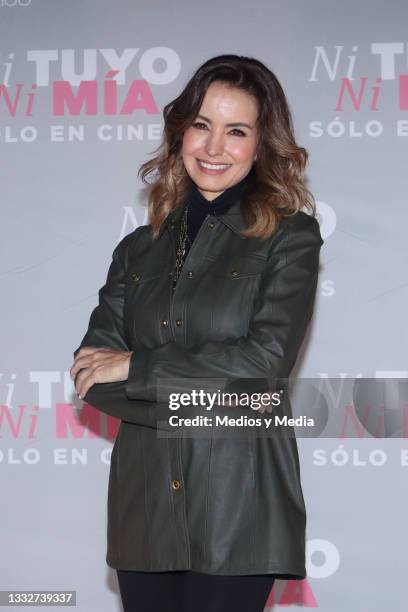 Alejandra Barros poses for photos during a press conference for the movie "Ni Tuyo Ni Mia" at Cinepolis Arcos Bosques on August 6, 2021 in Mexico...