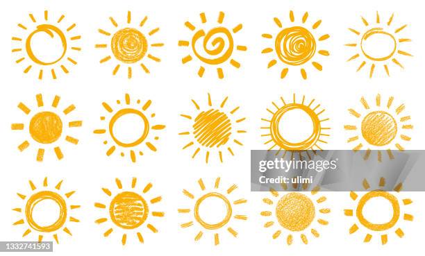 ilustrações de stock, clip art, desenhos animados e ícones de sun - desenho a lápis de cera