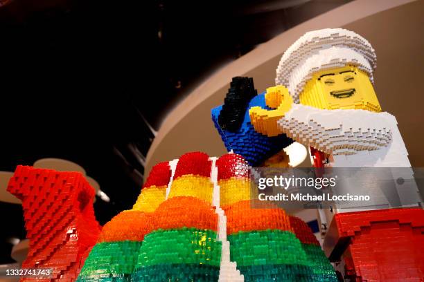 Character chef is stationed amongst guests eating in the BRICKS Family Restaurant inside the LEGOLAND New York Hotel during its grand opening at the...