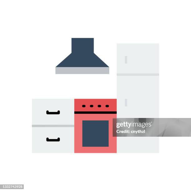 kitchen flat icon. flat design vector illustration - kitchen interior design stock illustrations