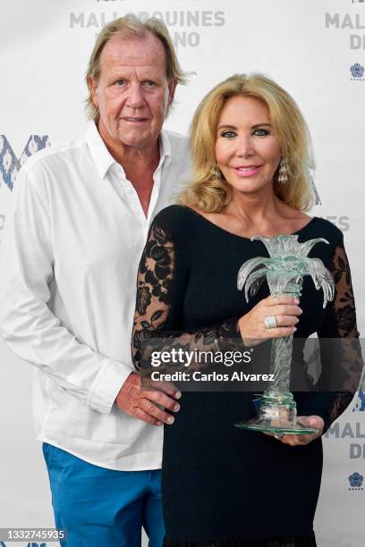 Norma Duval and her husband Matthias Kuhn attend 'Mallorquines de Verano' award at the Valparaiso Hotel on August 06, 2021 in Palma de Mallorca,...