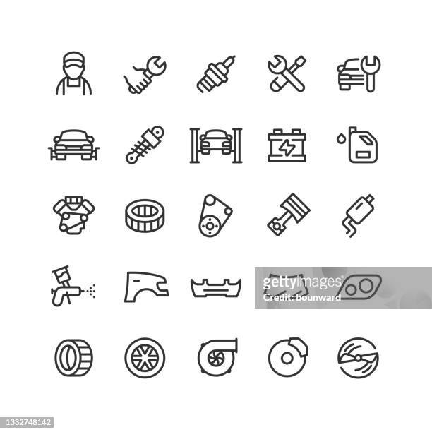 car service line icons editable stroke - mechanic stock-grafiken, -clipart, -cartoons und -symbole