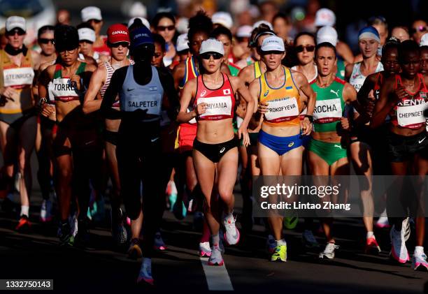 Mao Ichiyama of Team Japan competes in the Women's Marathon Final on day fifteen of the Tokyo 2020 Olympic Games at Sapporo Odori Park on August 07,...