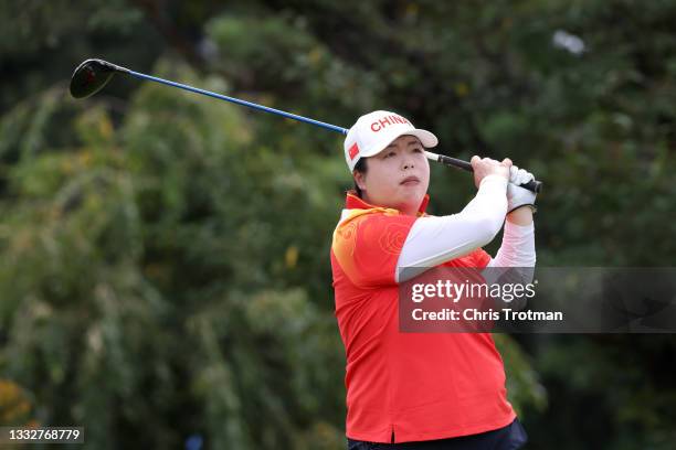 Shanshan Feng of Team China plays her shot from the eighth tee during the final round of the Women's Individual Stroke Play on day fifteen of the...