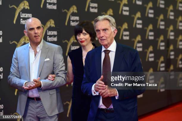 Federal Councillor of the Swiss Confederation, Alain Berset, Muriel Zeender Berset and President of Locarno Film Festival attend a red carpet during...