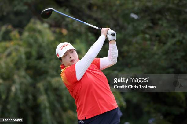Shanshan Feng of Team China plays her shot from the eighth tee during the final round of the Women's Individual Stroke Play on day fifteen of the...