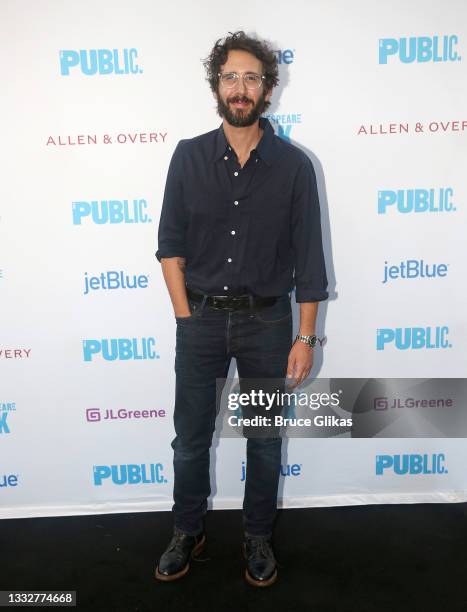 Josh Groban poses at the opening night of Shakespeare In the Park's "Merry Wives" at The Delacorte Theater on August 6, 2021 in New York City.