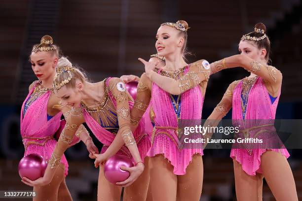 Team ROC competes during the Group All-Around Qualification on day fifteen of the Tokyo 2020 Olympic Games at Ariake Gymnastics Centre on August 07,...