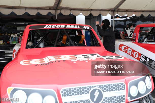 Jacob Able prepares to race during the free practice session of the Music City Grand Prix at Nissan Stadium on August 06, 2021 in Nashville,...