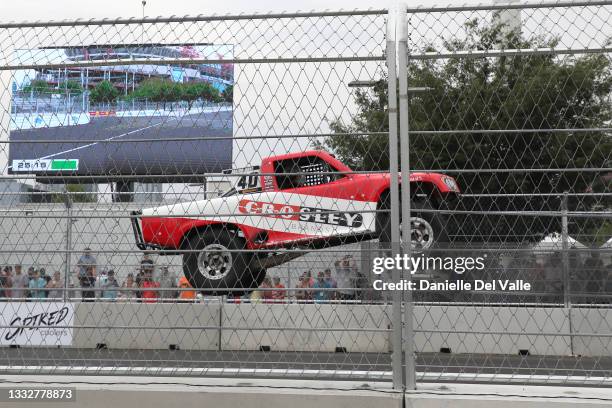 Jacob Able completes a jump during the free practice session of the Music City Grand Prix at Nissan Stadium on August 06, 2021 in Nashville,...