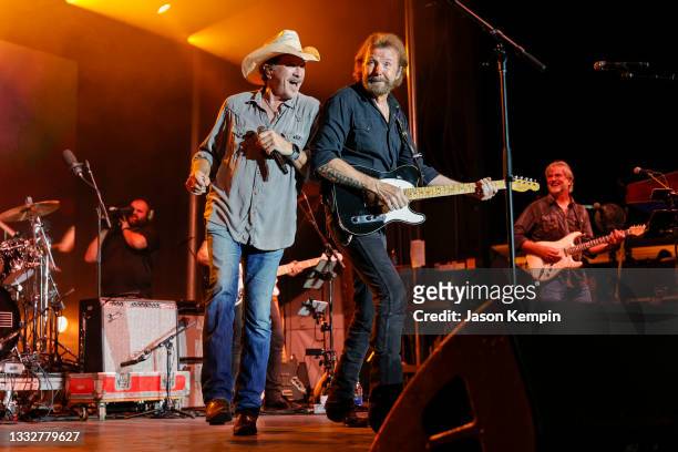 Ronnie Dunn and Kix Brooks of Brooks & Dunn perform onstage during the 2021 Big Machine Music City Grand Prix on August 06, 2021 in Nashville,...