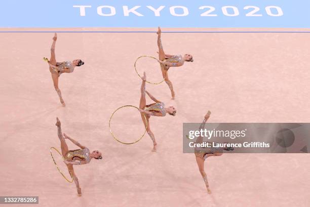 Team ROC competes during the Group All-Around Qualification on day fifteen of the Tokyo 2020 Olympic Games at Ariake Gymnastics Centre on August 07,...