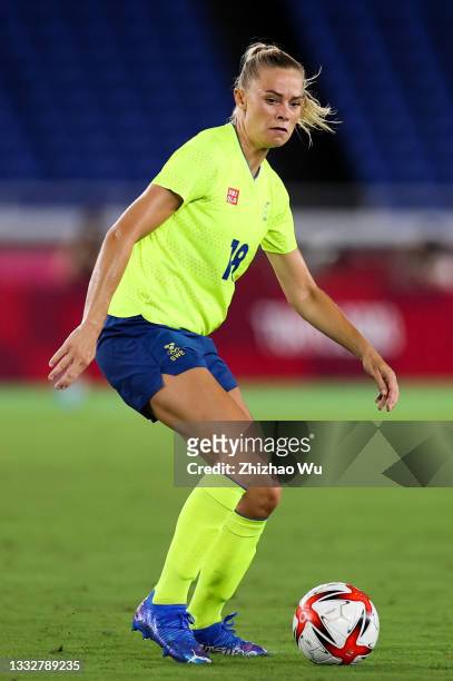 Fridolina Rolfo of Team Sweden controls the ball during the Olympic women's football gold medal match between Sweden and Canada at International...