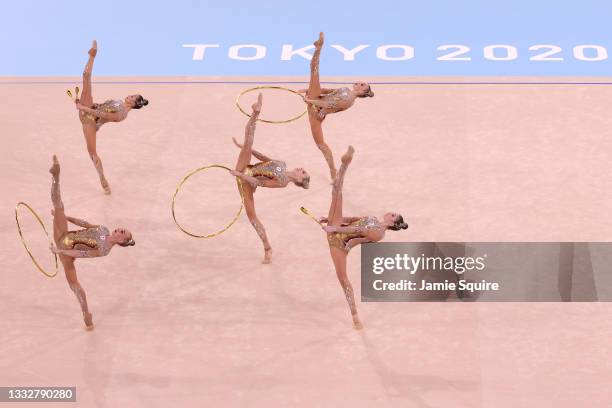 Team ROC competes during the Group All-Around Qualification on day fifteen of the Tokyo 2020 Olympic Games at Ariake Gymnastics Centre on August 07,...