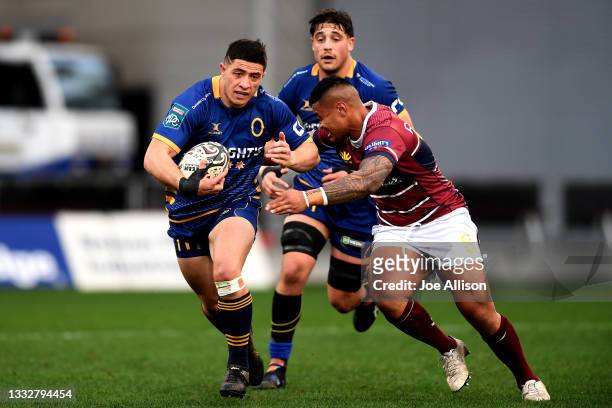 Freedom Vahaakolo of Otago attempts to evade the defence during the round one Bunnings NPC match between Otago and Southland at Forsyth Barr Stadium,...