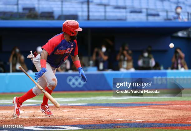 Outfielder Emilio Bonifacio during the bronze medal game between Dominican Republic and Republic of Korea on day fifteen of the Tokyo 2020 Olympic...