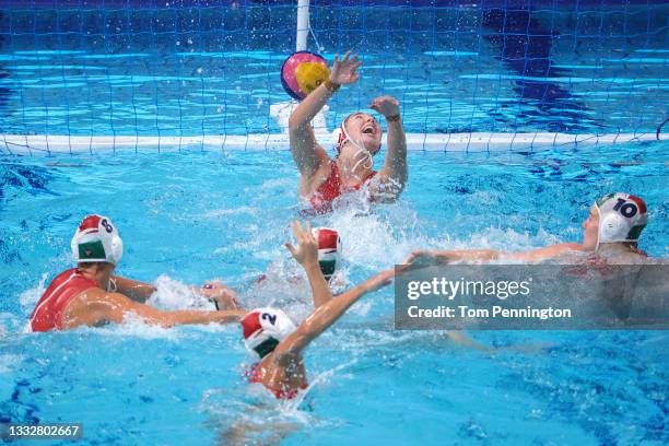 Alda Magyari of Team Hungary fails to save a shot during the Women’s Bronze Medal match between Hungary and Team ROC on day fifteen of the Tokyo 2020...