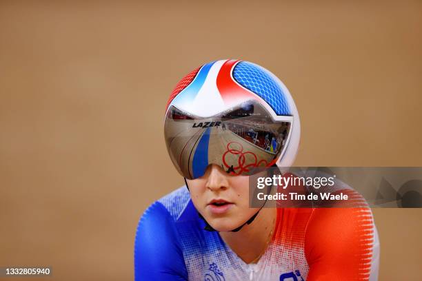 Mathilde Gros of Team France competes during the Women's sprint round of 8 finals - heat 4 of the track cycling on day filthen of the Tokyo 2020...