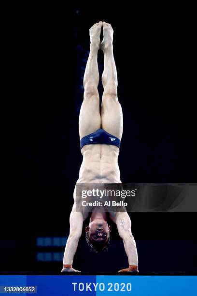 Thomas Daley of Team Great Britain competes in the Men's 10m Platform Final on day fifteen of the Tokyo 2020 Olympic Games at Tokyo Aquatics Centre...