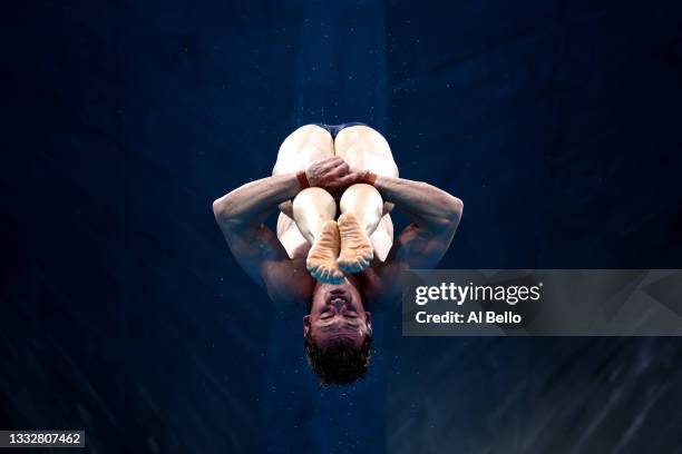 Thomas Daley of Team Great Britain competes in the Men's 10m Platform Final on day fifteen of the Tokyo 2020 Olympic Games at Tokyo Aquatics Centre...