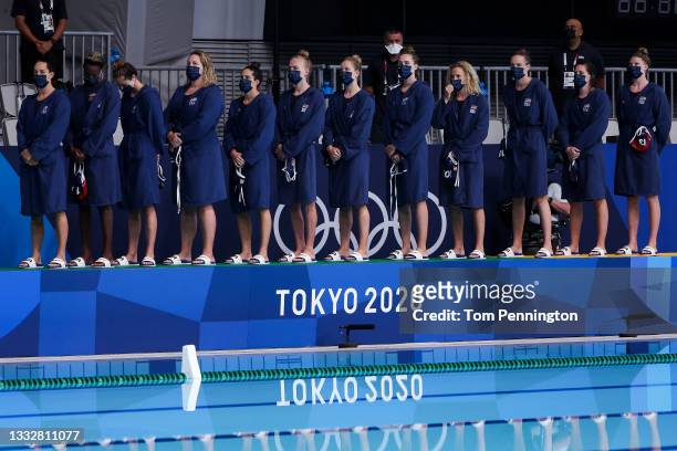 Team United States during the Women's Gold Medal match between Spain and the United States on day fifteen of the Tokyo 2020 Olympic Games at Tatsumi...