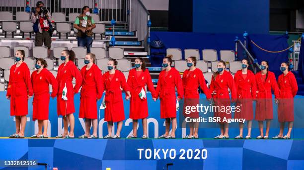 Alda Magyari of Team Hungary, Krisztina Garda of Team Hungary, Natasa Rybanska of Team Hungary, Aniko Gyongyossy of Team Hungary, Dora Leimeter of...