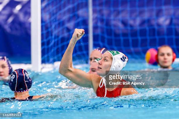 Gabriella Szucs of Team Hungary during the Tokyo 2020 Olympic Waterpolo Tournament Women's Bronze Medal match between Hungary and ROC at Tatsumi...